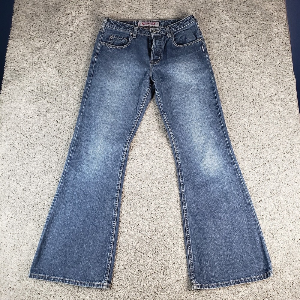 VTG SilverJeans Womens 29x31 Flare Button Fly Blue Denim Mid Rise Festival